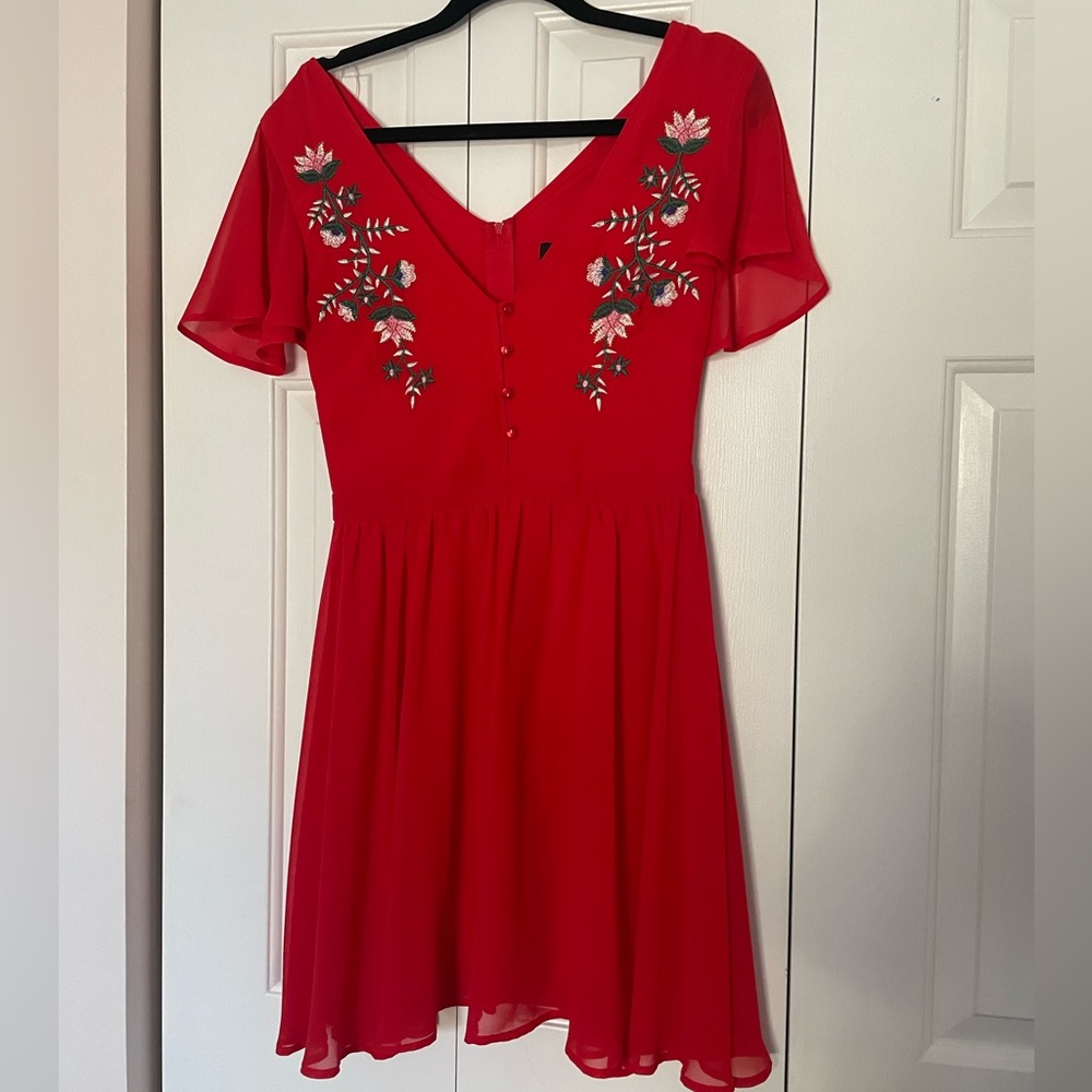 Red floral dress